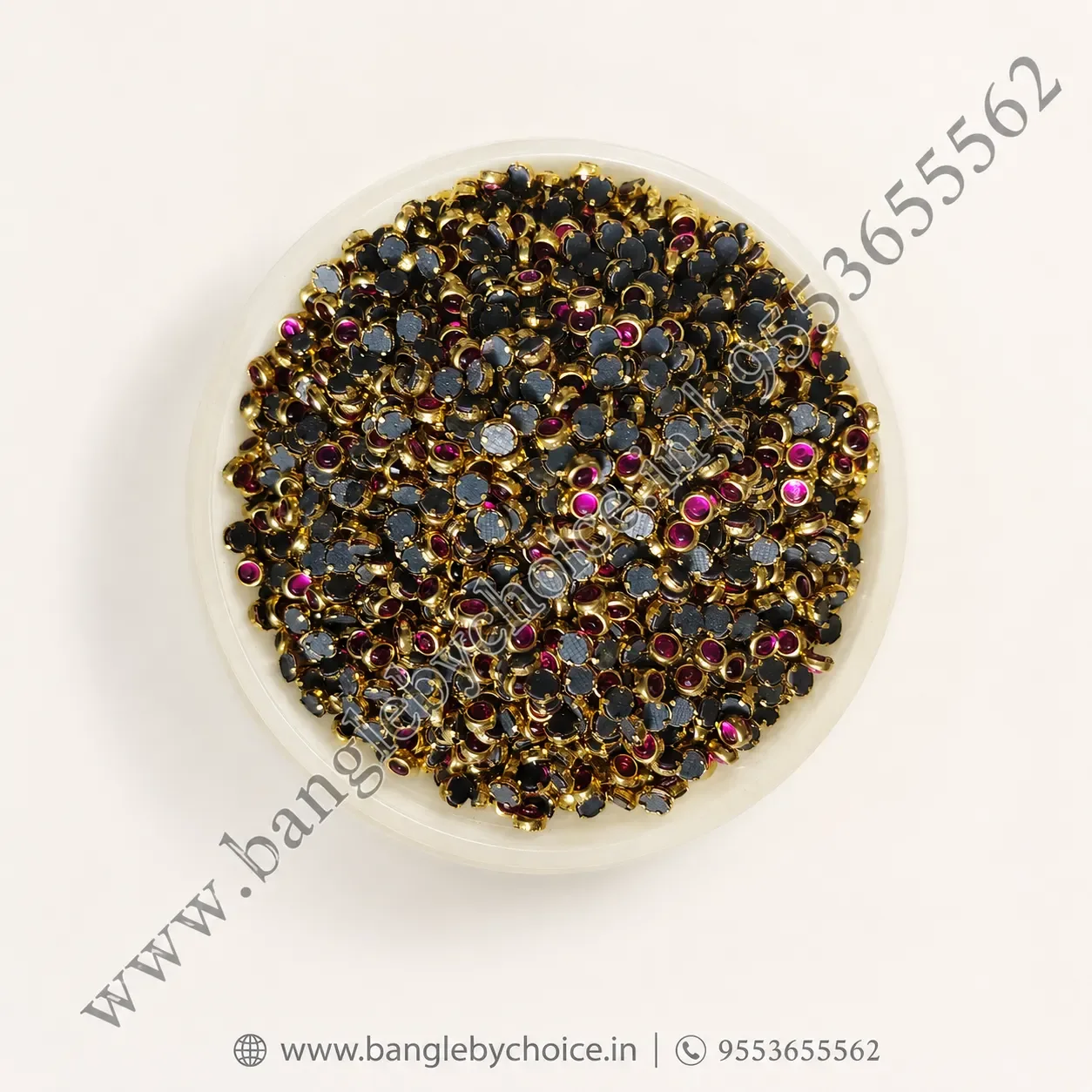 3mm Round Dark Pink Glass Kundans for bangle making, jewellery making, blouse work and DIY craft projects