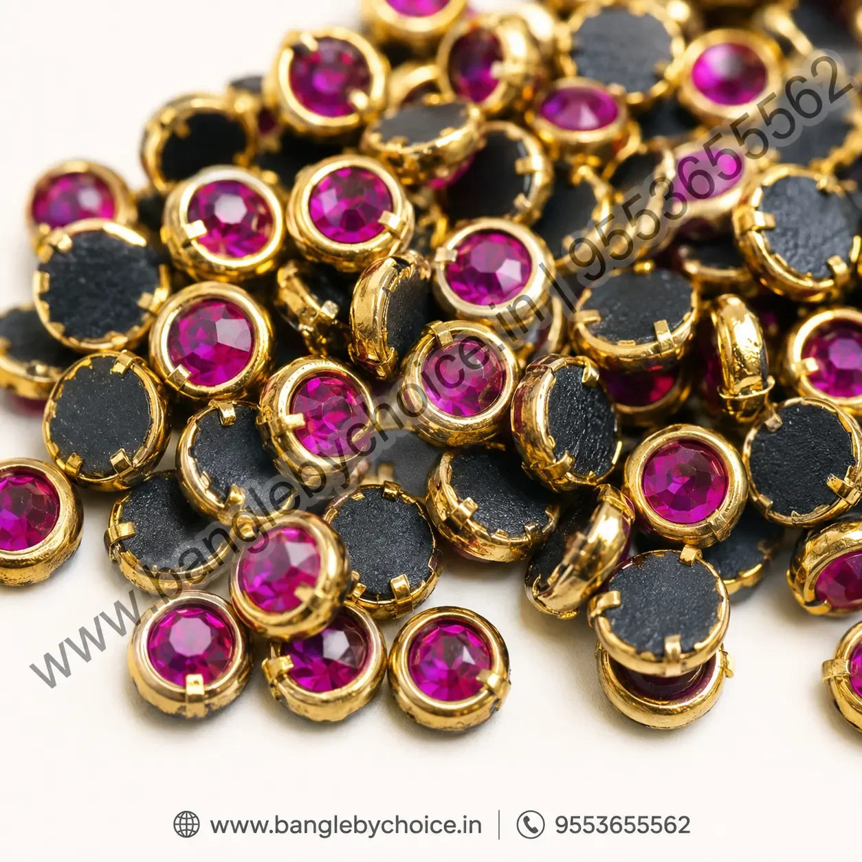 3mm Round Dark Pink Glass Kundans detail view 4