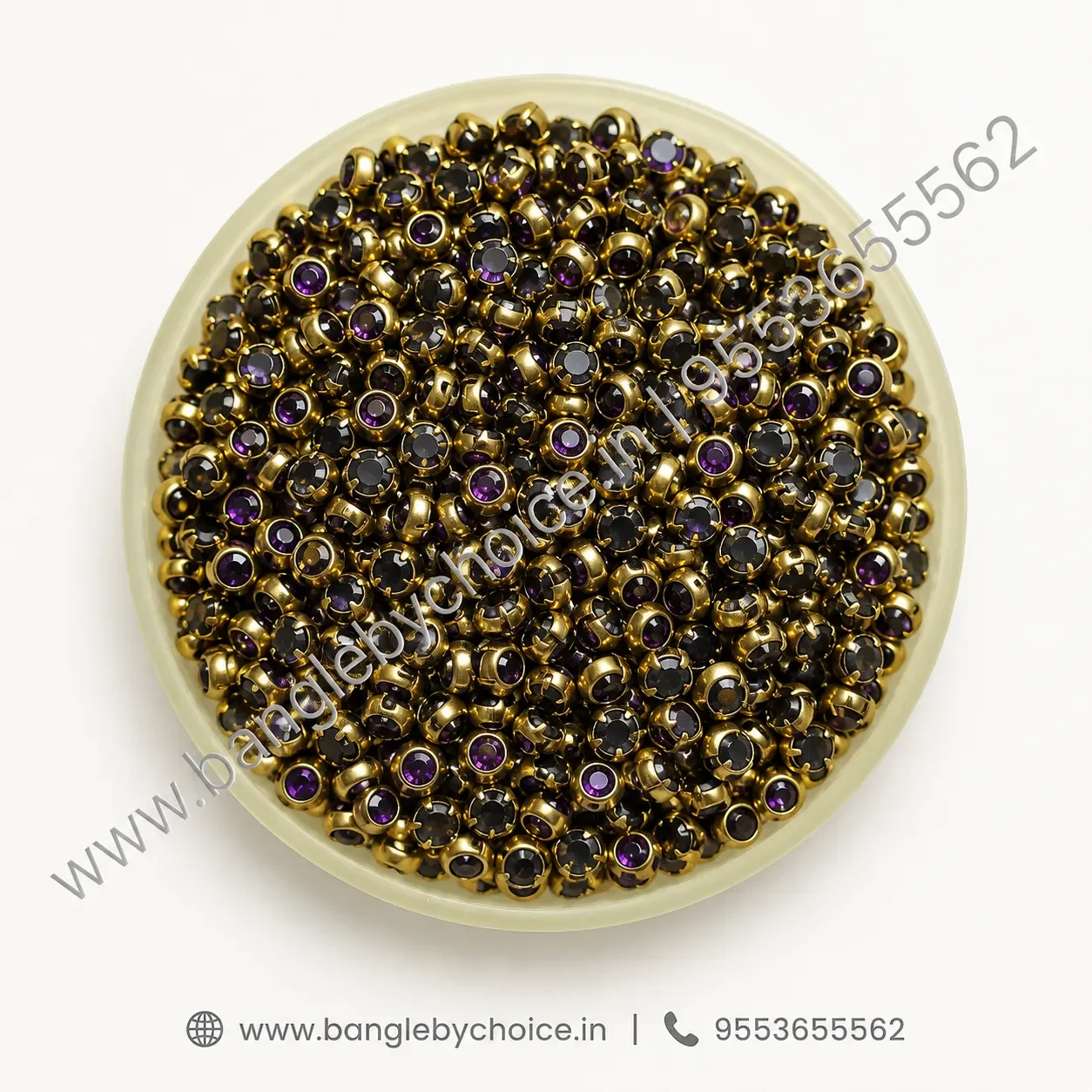 3mm Round Dark Purple Glass Kundans for bangle making, jewellery making, blouse work and DIY craft projects