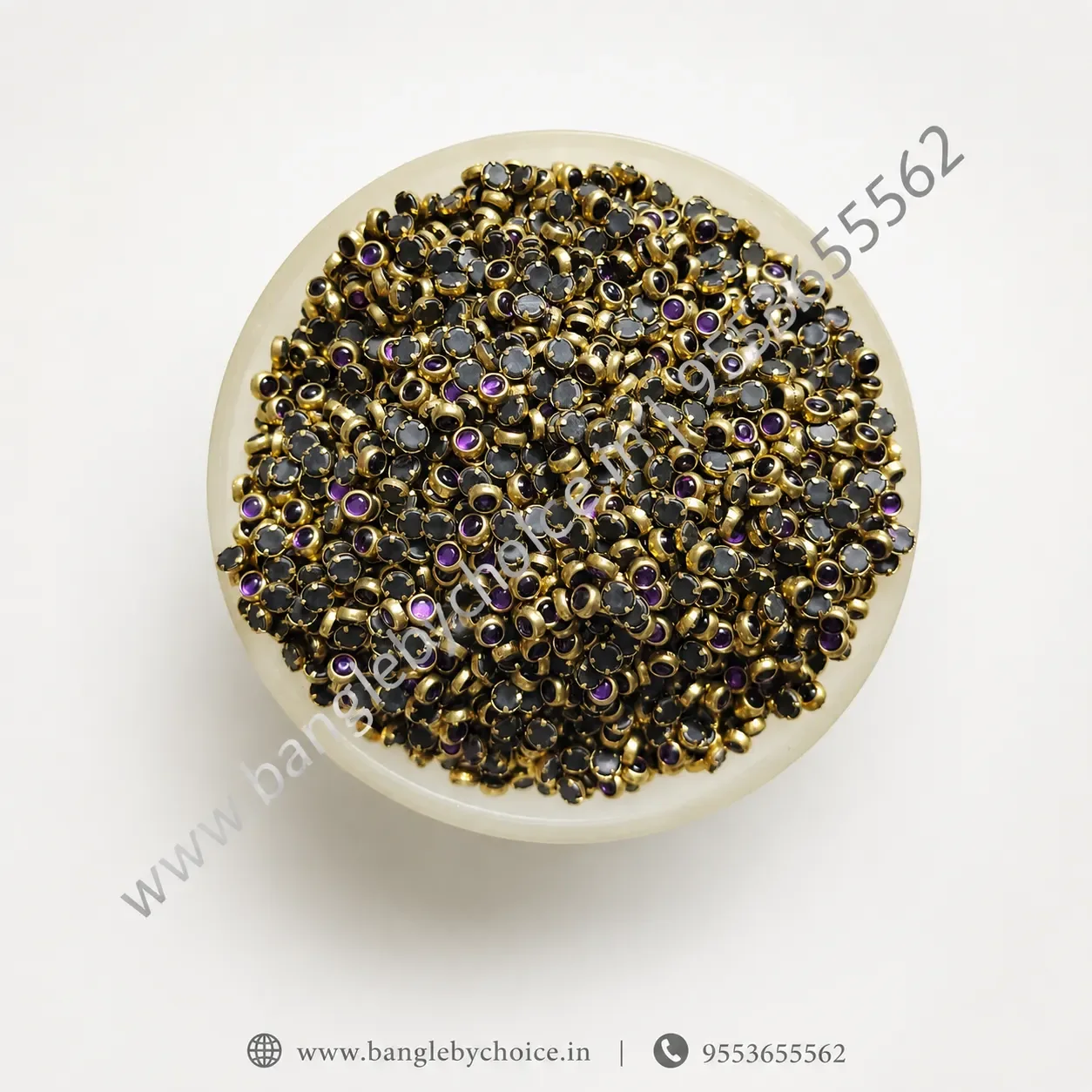 3mm Round Dark Purple Glass Kundans detail view 2