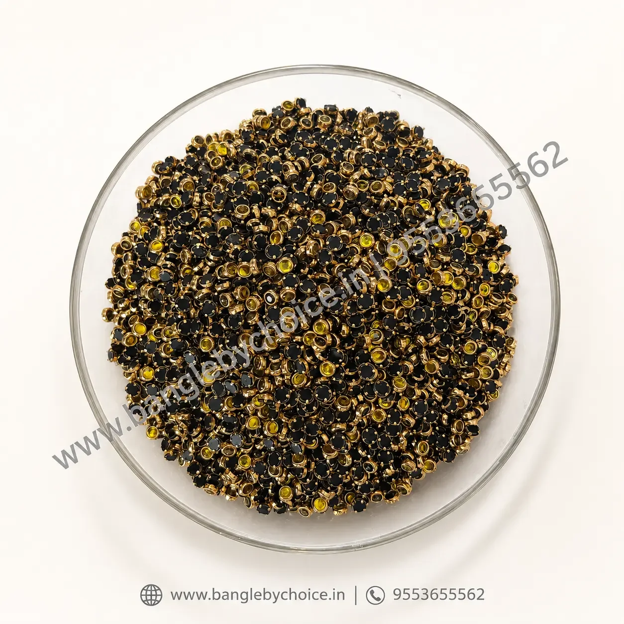 3mm Round Yellow Glass Kundans for bangle making, jewellery making, blouse work and DIY craft projects
