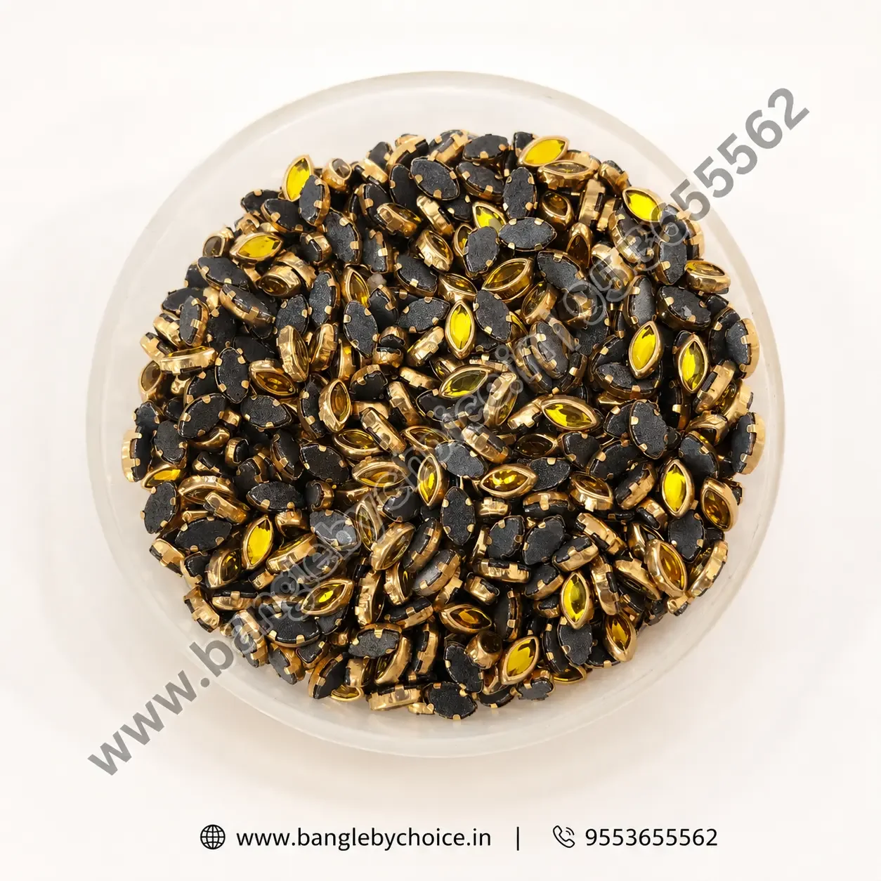6K Eye Shaped Yellow Kundans for bangle making, jewellery making, blouse work and DIY craft projects