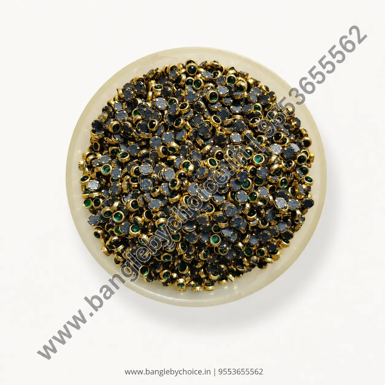 3mm Round dark green Glass Kundans for bangle making, jewellery making, blouse work and DIY craft projects