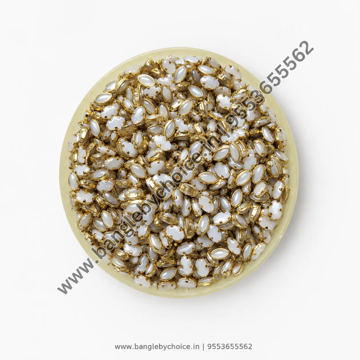 6K Eye Shape Ceramic White Kundans for bangle making, jewellery making, blouse work and DIY craft projects