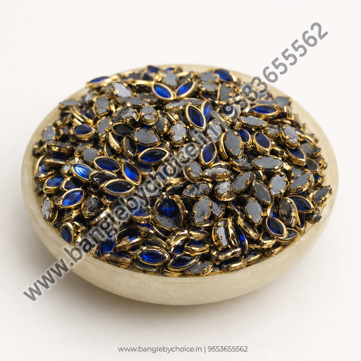 6K Eye Shape Dark Blue Glossy Kundans detail view 2
