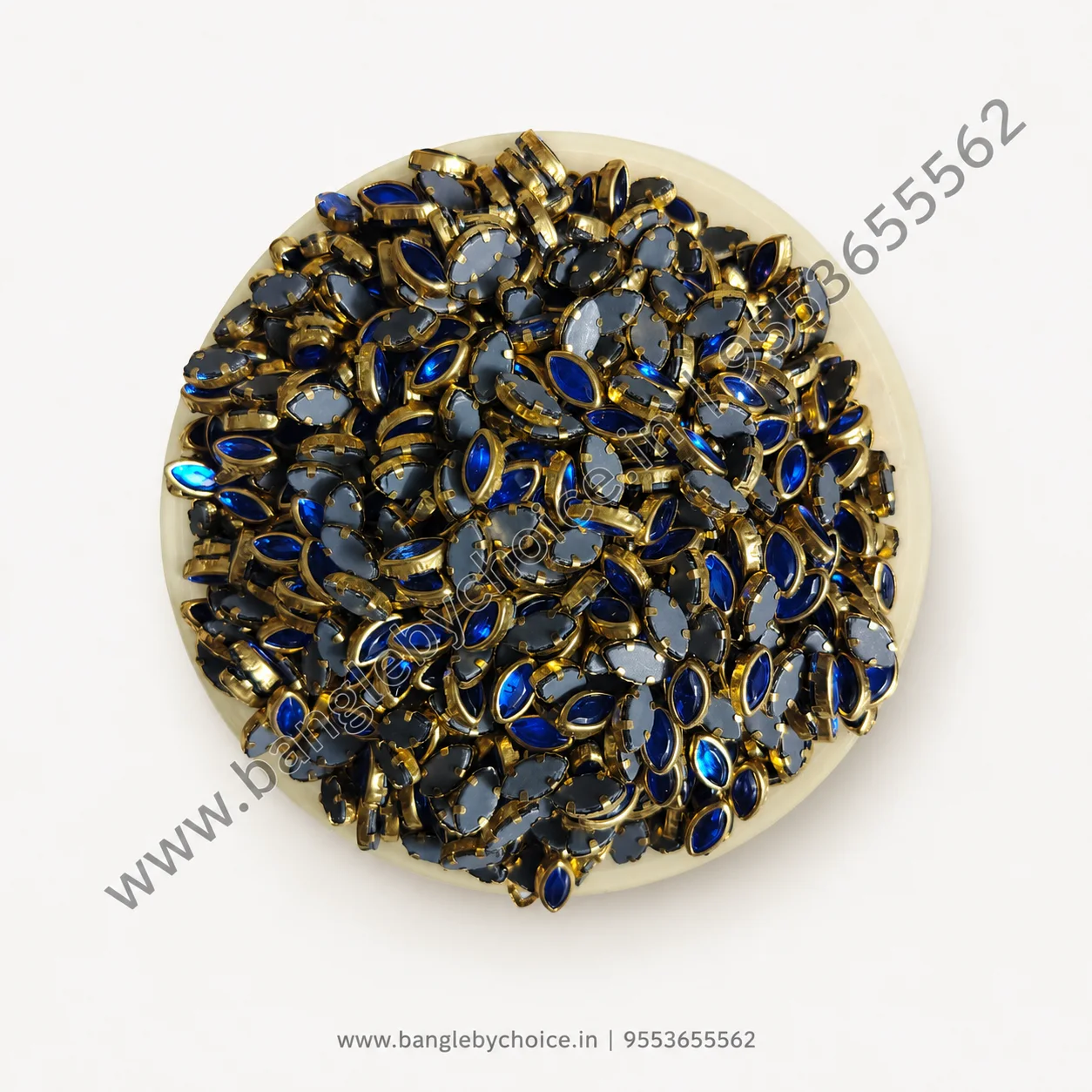6K Eye Shape Dark Blue Glossy Kundans