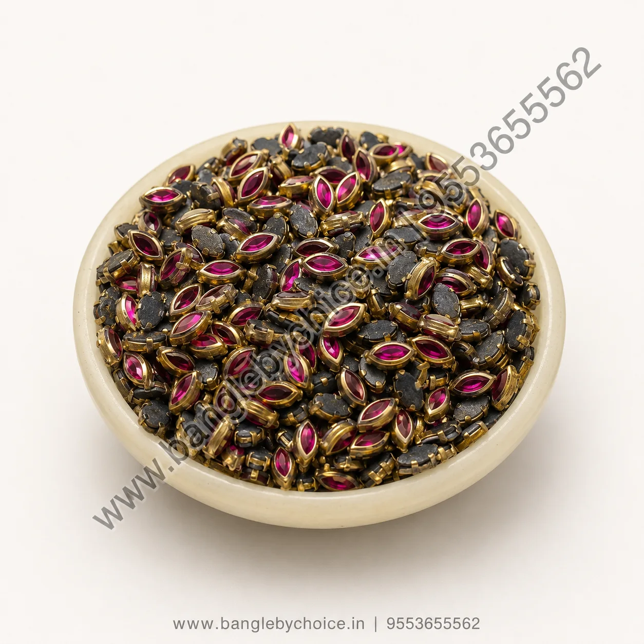 6K Eye Shape Dark Pink Glossy Kundans detail view 2