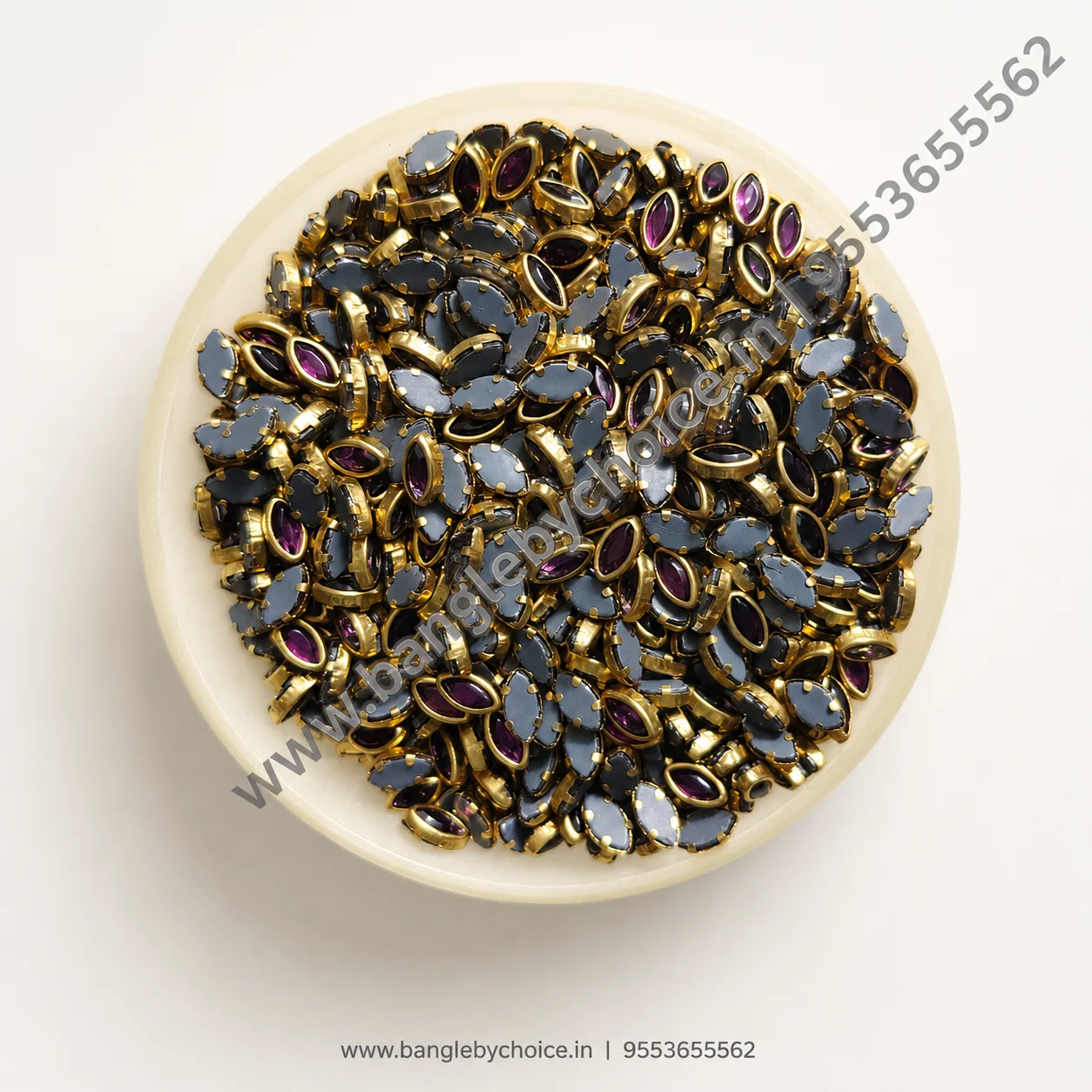 6K Eye Shape Dark Purple Glossy Kundans for bangle making, jewellery making, blouse work and DIY craft projects