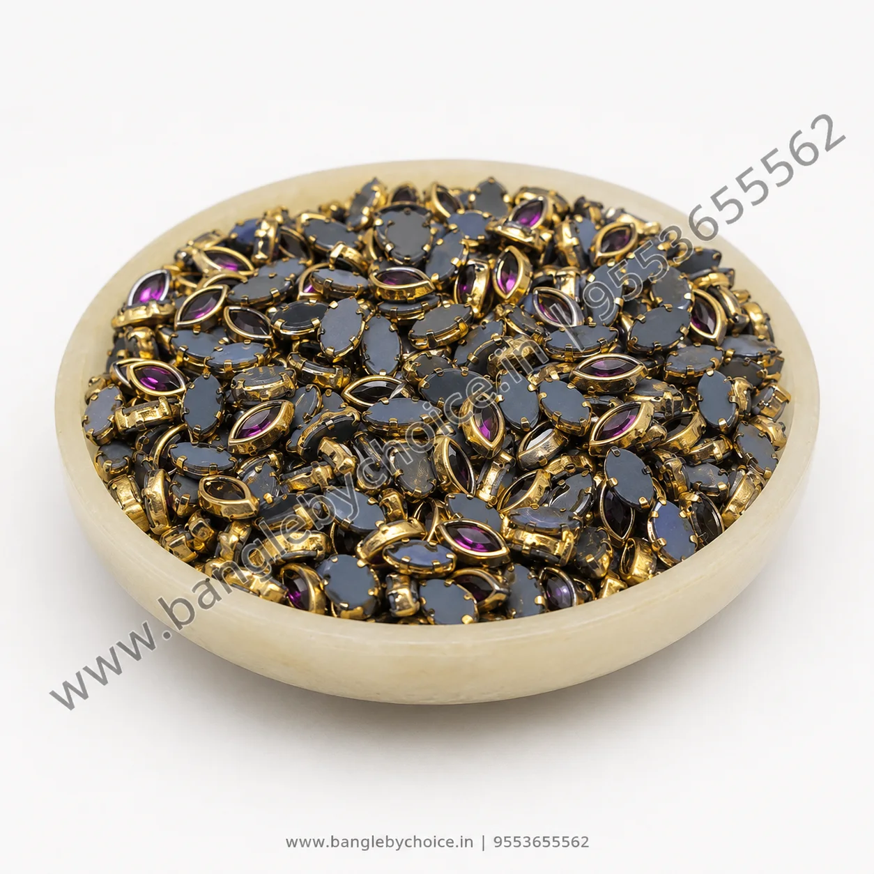 6K Eye Shape Dark Purple Glossy Kundans detail view 2