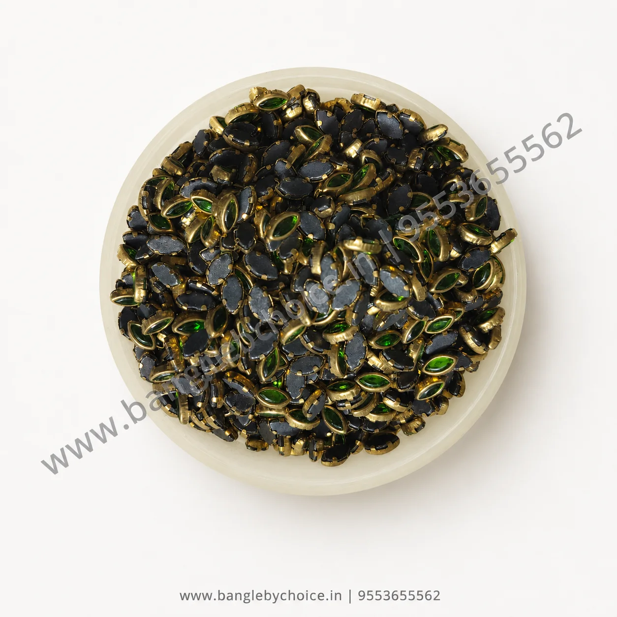 6K Eye Shape Light Green Glossy Kundans for bangle making, jewellery making, blouse work and DIY craft projects