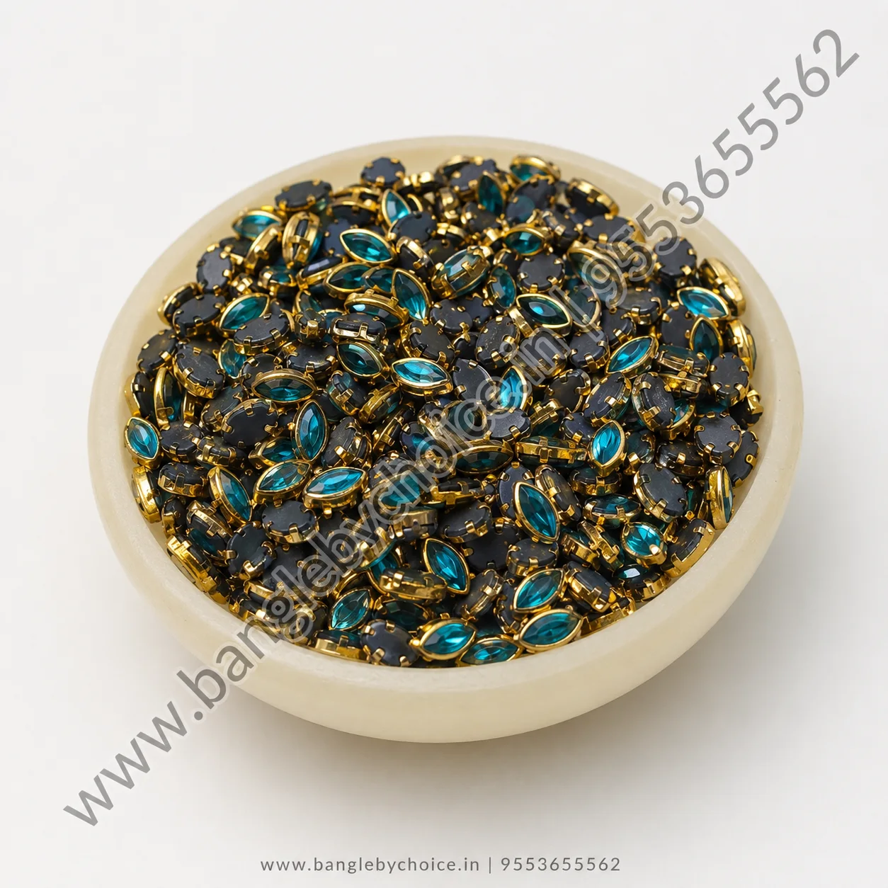 6K Eye Shape Sky Blue Glossy Kundans detail view 2
