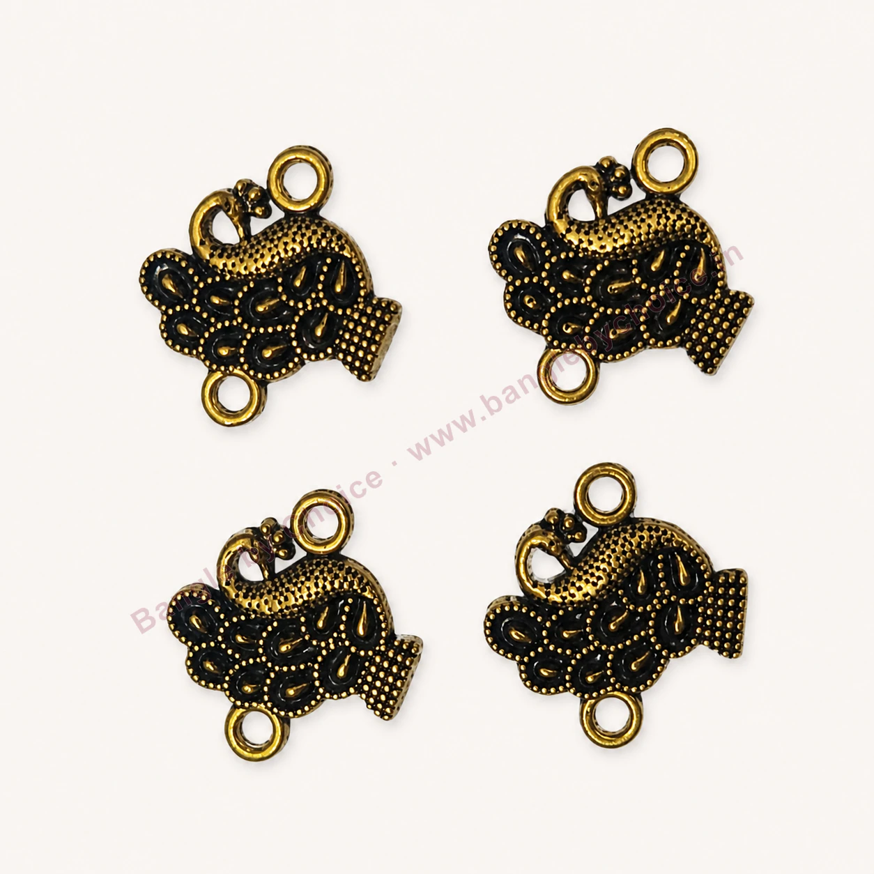 Antique Gold Peacock Connector Charms premium product photo with Bangle By Choice watermark and phone number