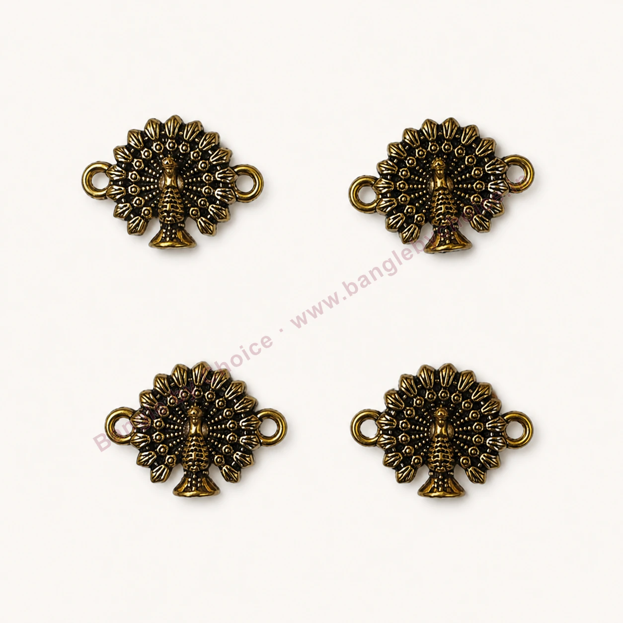 Antique Gold Peacock Round Connector Charms premium product photo with Bangle By Choice watermark and phone number