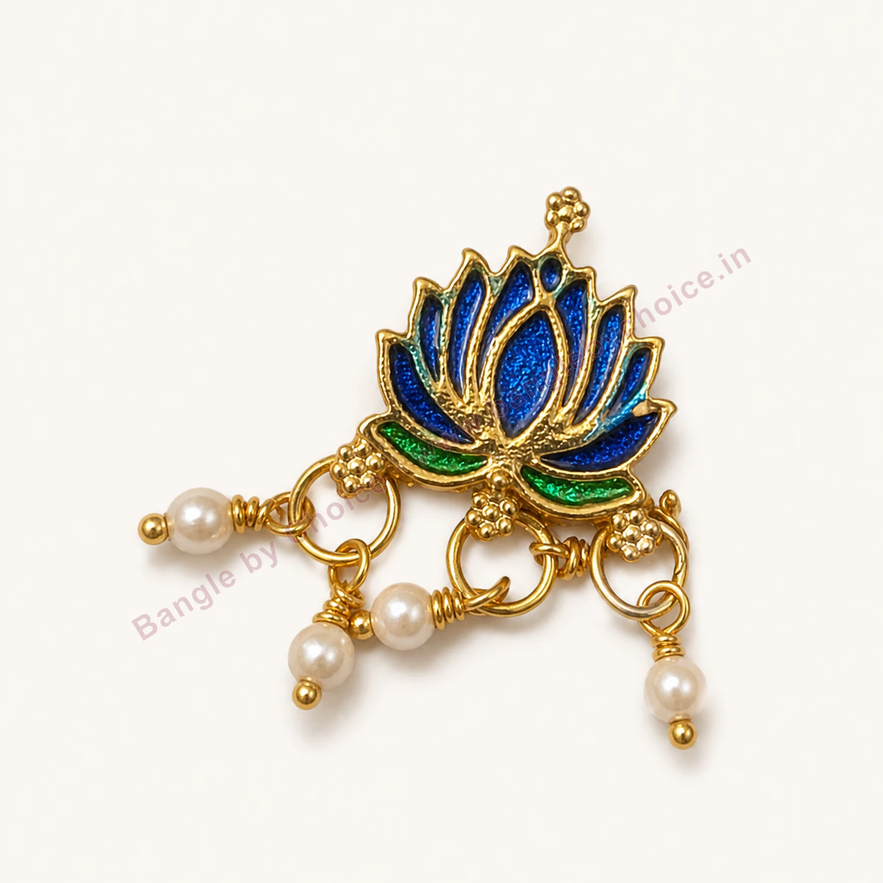 Blue Lotus Pearl Drop Enamel Charm premium product photo with Bangle By Choice watermark and phone number
