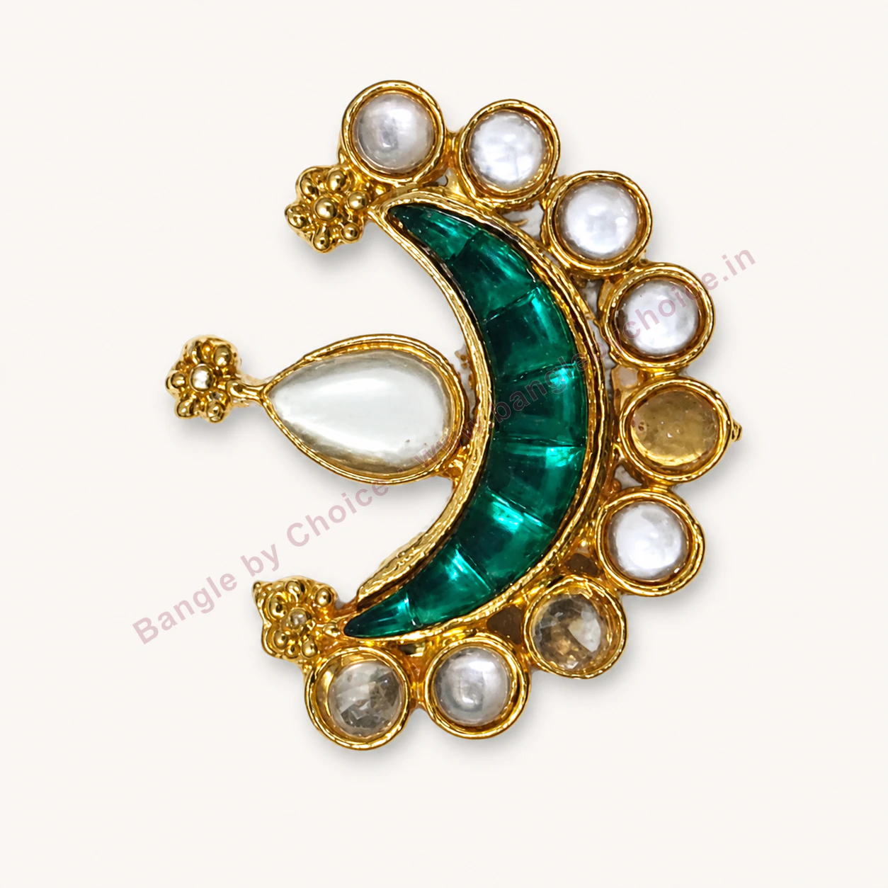 Green Peacock Crescent Enamel Charm premium product photo with Bangle By Choice watermark and phone number