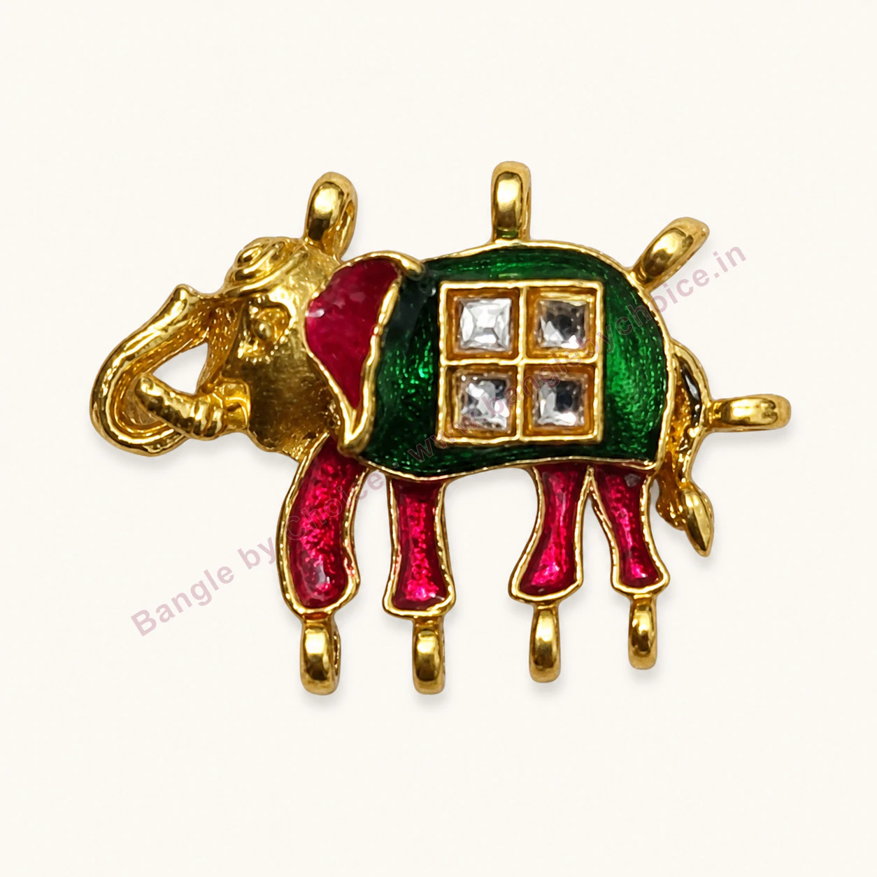 Pink and Green Elephant Enamel Charm premium product photo with Bangle By Choice watermark and phone number