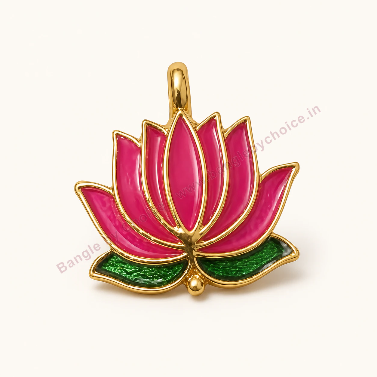 Pink and Green Lotus Enamel Charm premium product photo with Bangle By Choice watermark and phone number