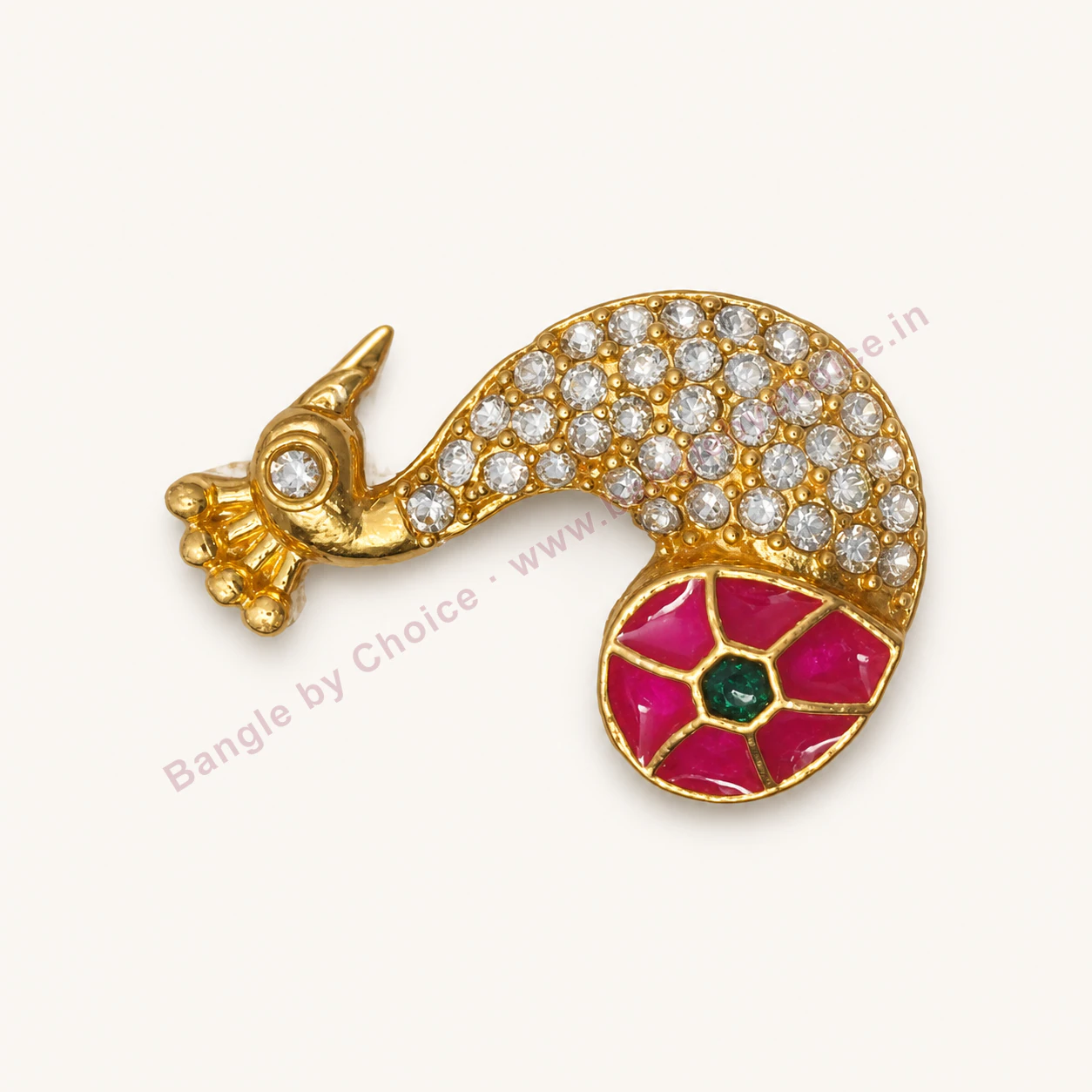 Pink and Green Stone Peacock Enamel Charm premium product photo with Bangle By Choice watermark and phone number