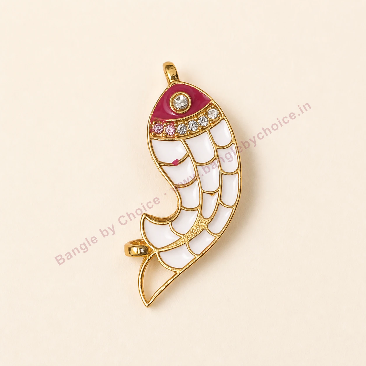 Pink and White Fish Enamel Charm premium product photo with Bangle By Choice watermark and phone number