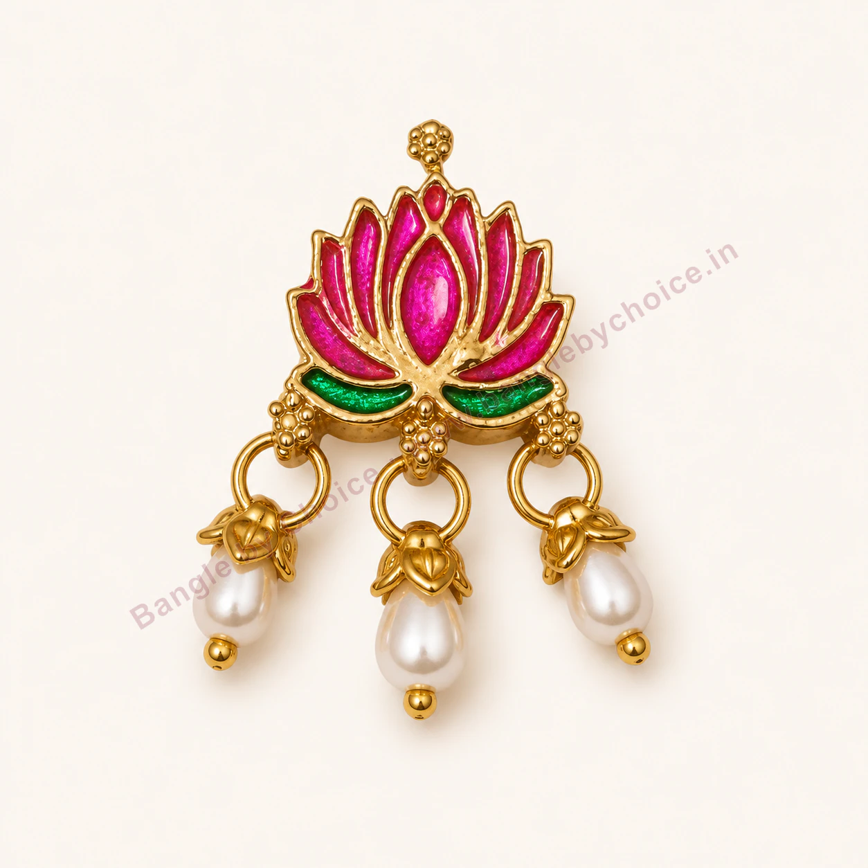 Pink Lotus Pearl Fringe Enamel Charm premium product photo with Bangle By Choice watermark and phone number