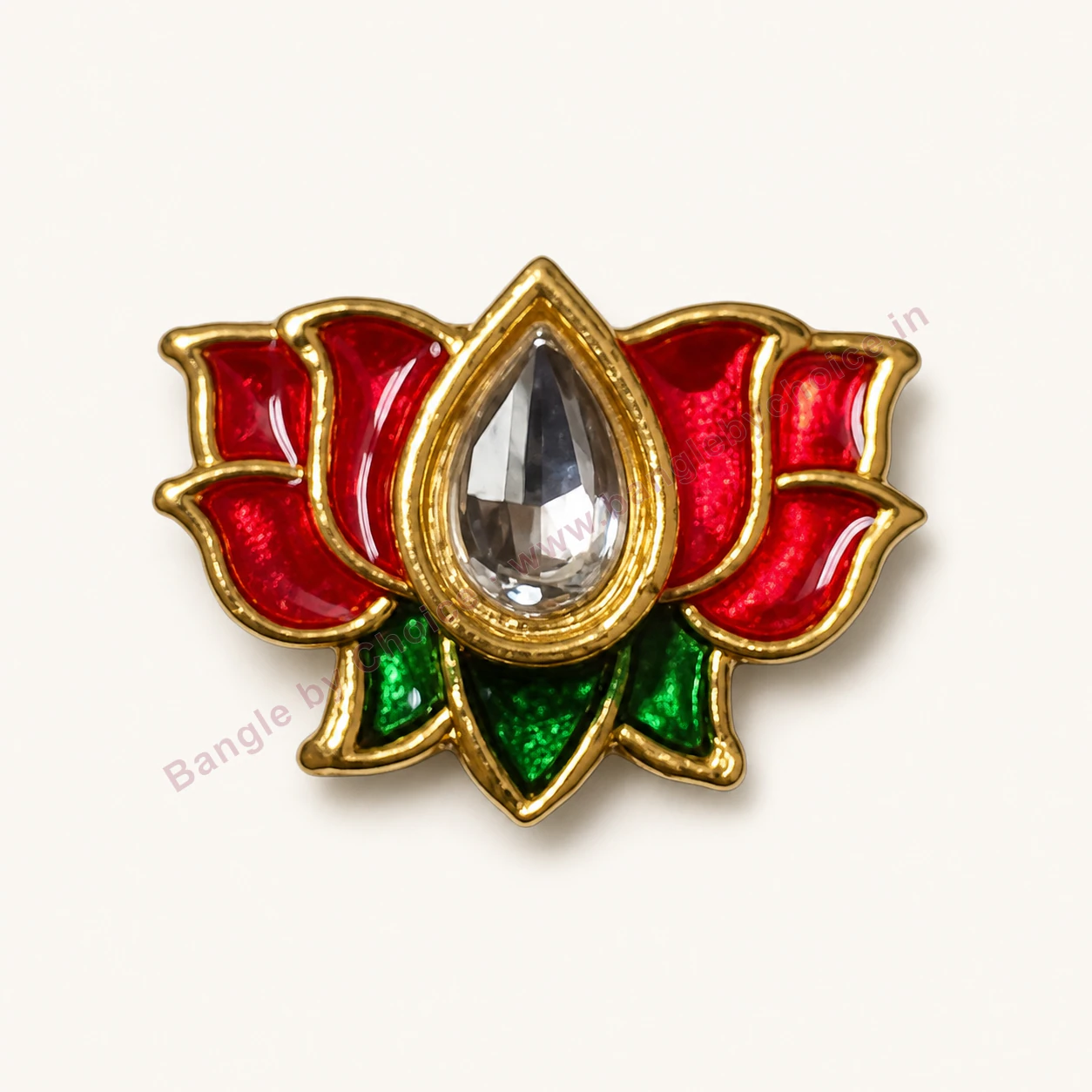 Red and Green Double Lotus Enamel Charm premium product photo with Bangle By Choice watermark and phone number