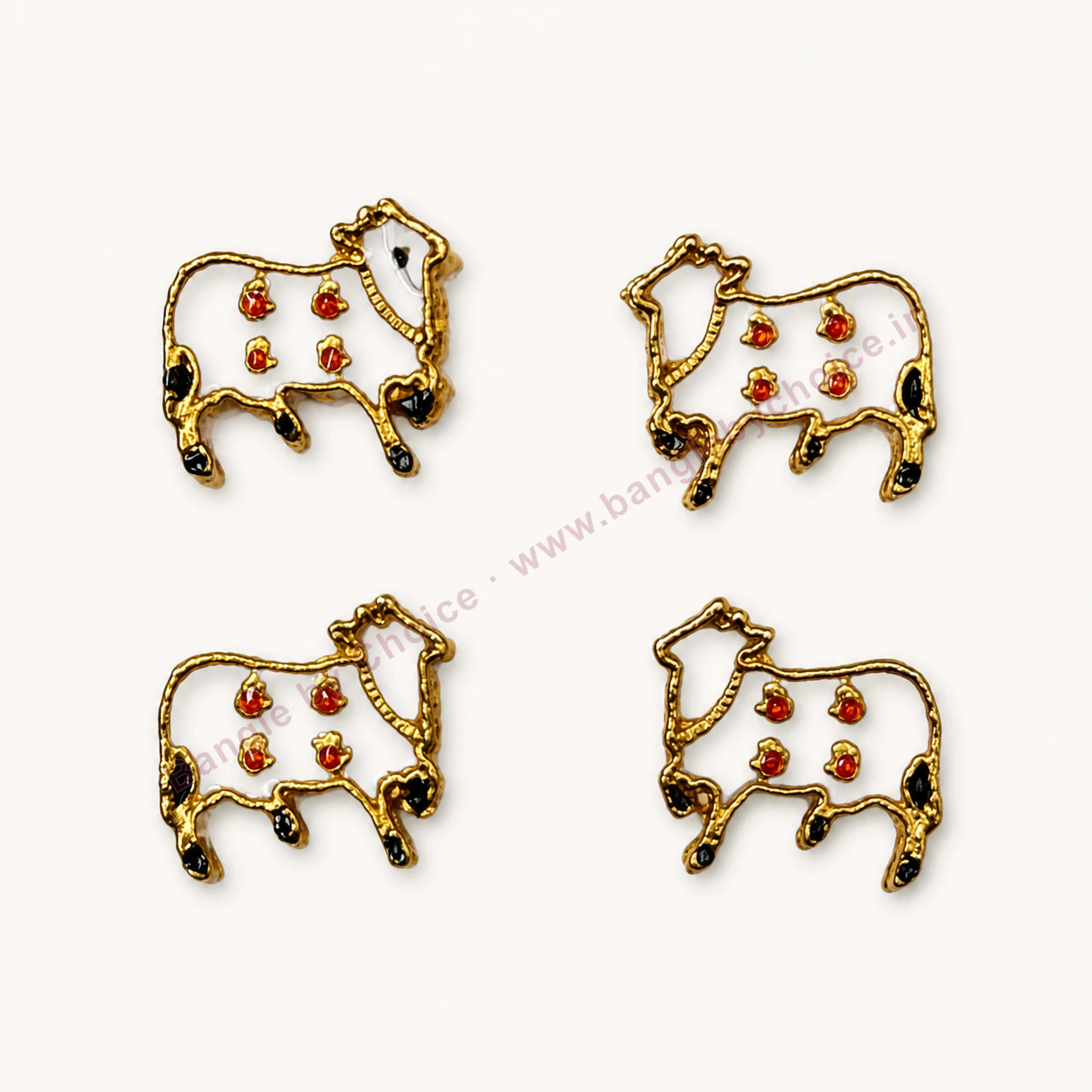 White Cow Enamel Charm premium product photo with Bangle By Choice watermark and phone number