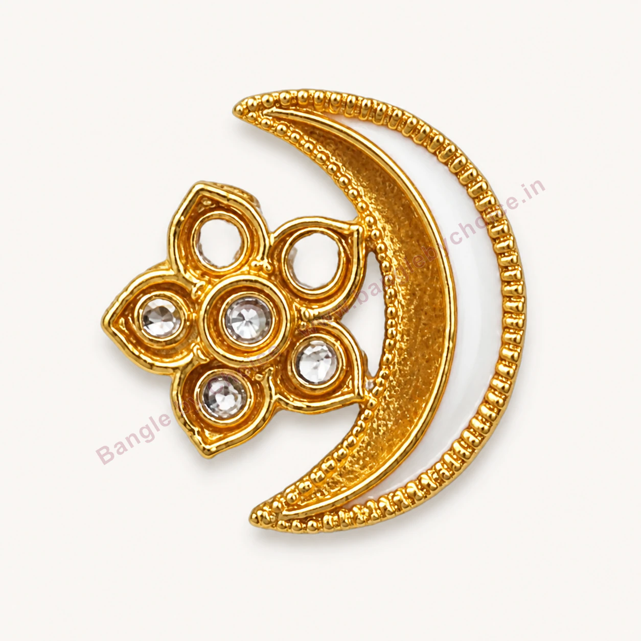 White Stone Crescent Enamel Charm premium product photo with Bangle By Choice watermark and phone number